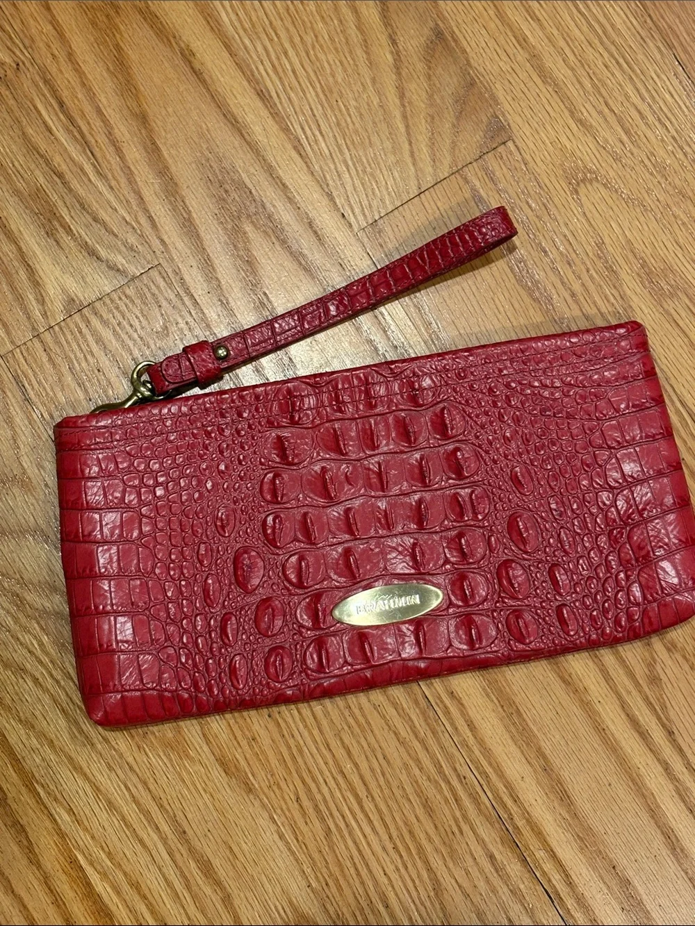 Brahmin Red Croc-Embossed Wristlet Clutch with Gold Plate